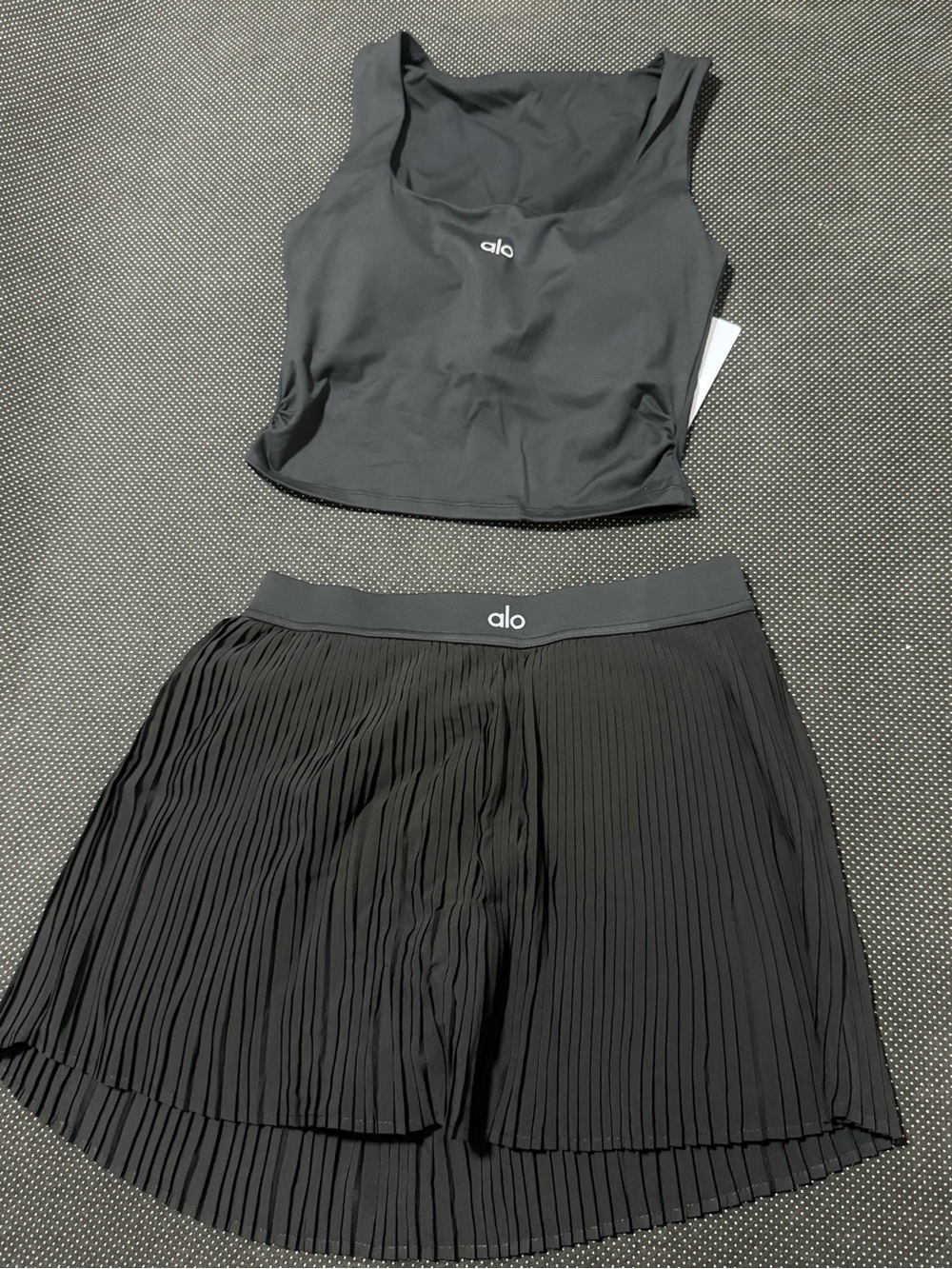 ALO Yoga Black Pleated Skort with Branded Waistband